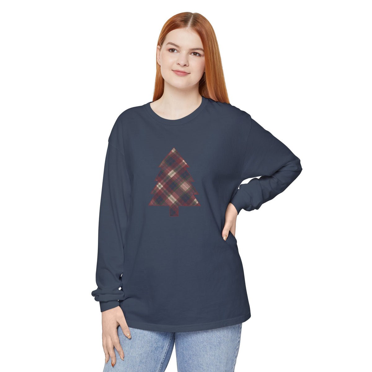 Cozy Plaid Tree Comfort Colors Long Sleeve T-Shirt
