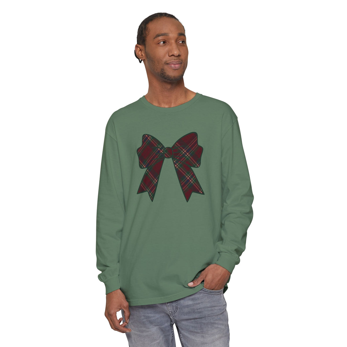 Holiday Bow Comfort Colors Long Sleeve T-Shirt