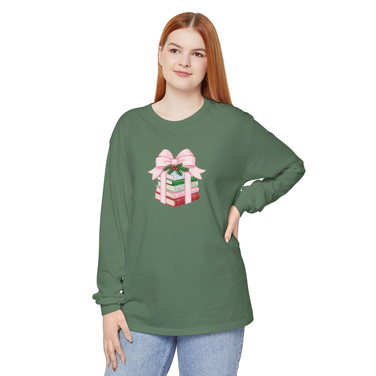Holiday Book Stack Comfort Colors Long Sleeve T-Shirt