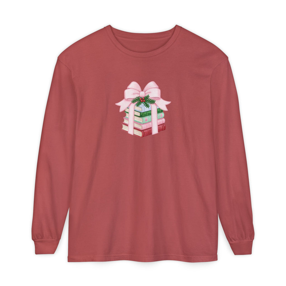Holiday Book Stack Comfort Colors Long Sleeve T-Shirt
