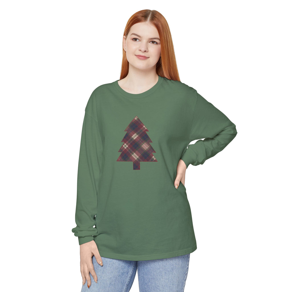 Cozy Plaid Tree Comfort Colors Long Sleeve T-Shirt