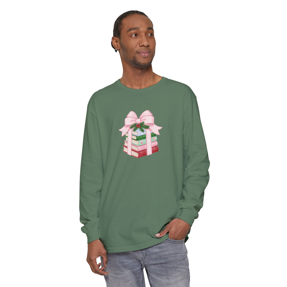 Holiday Book Stack Comfort Colors Long Sleeve T-Shirt
