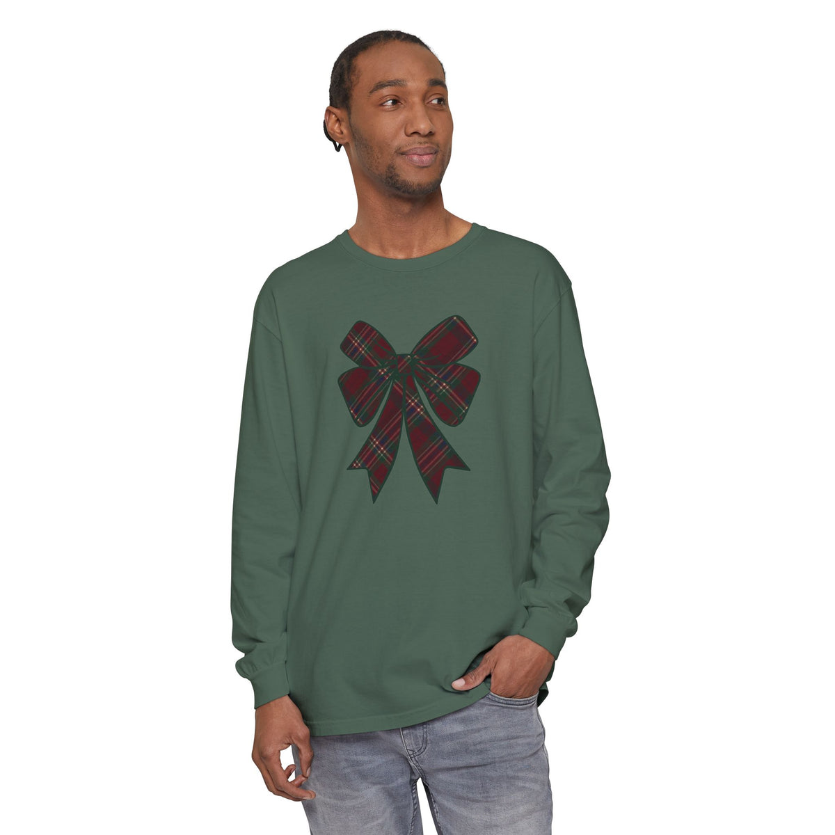 Christmas Bow Comfort Colors Long Sleeve T-Shirt