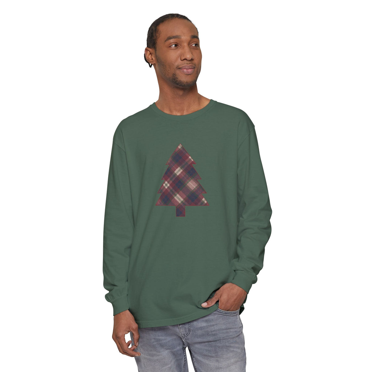 Cozy Plaid Tree Comfort Colors Long Sleeve T-Shirt