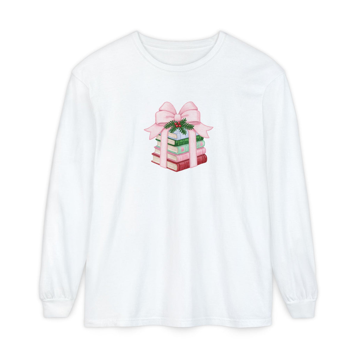 Holiday Book Stack Comfort Colors Long Sleeve T-Shirt