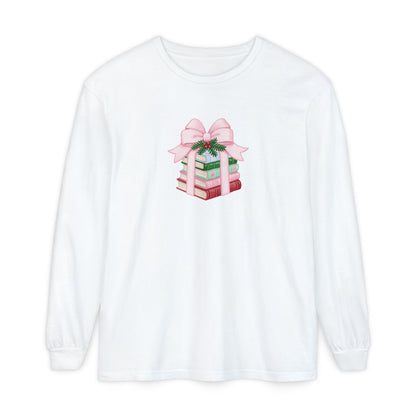Holiday Book Stack Comfort Colors Long Sleeve T-Shirt