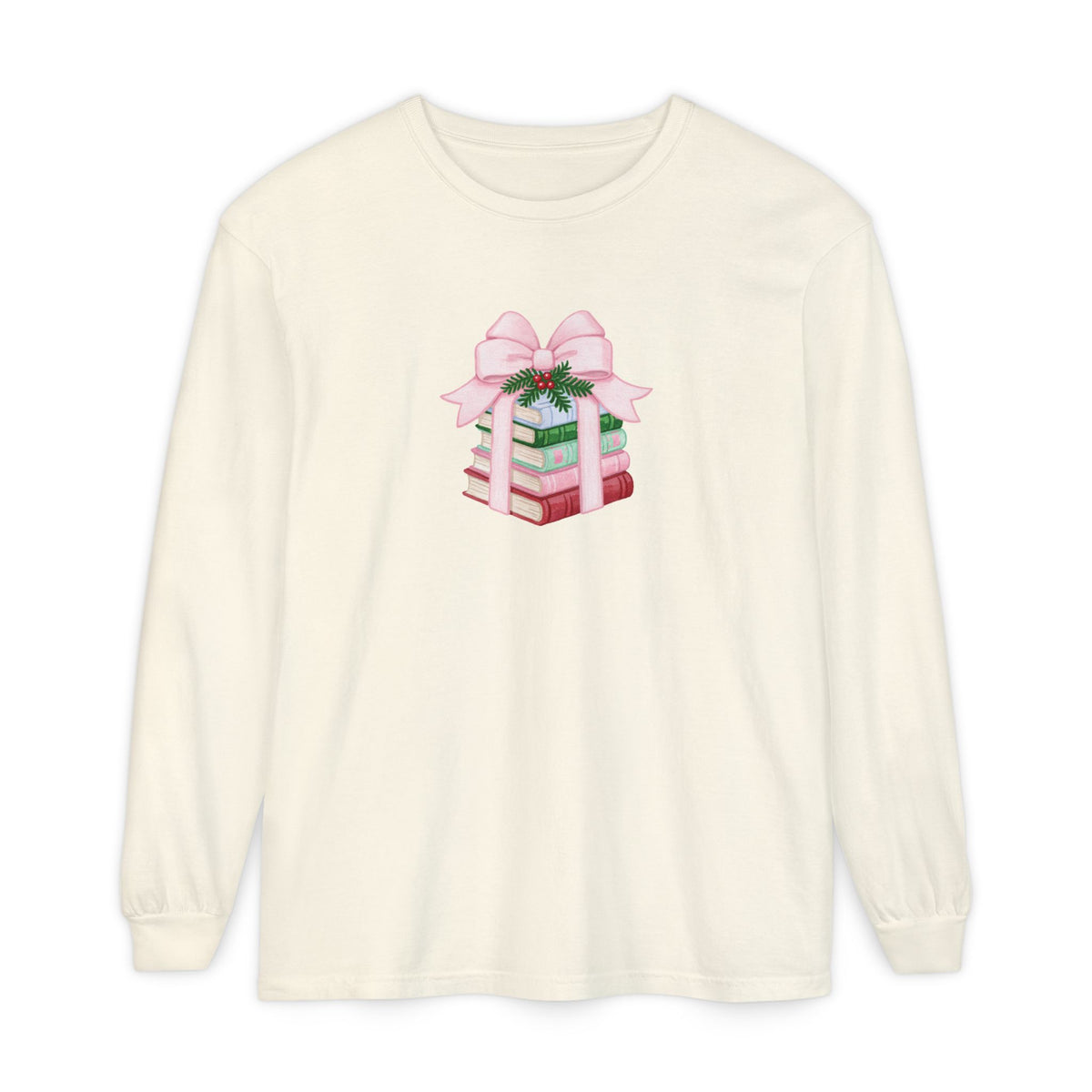 Holiday Book Stack Comfort Colors Long Sleeve T-Shirt
