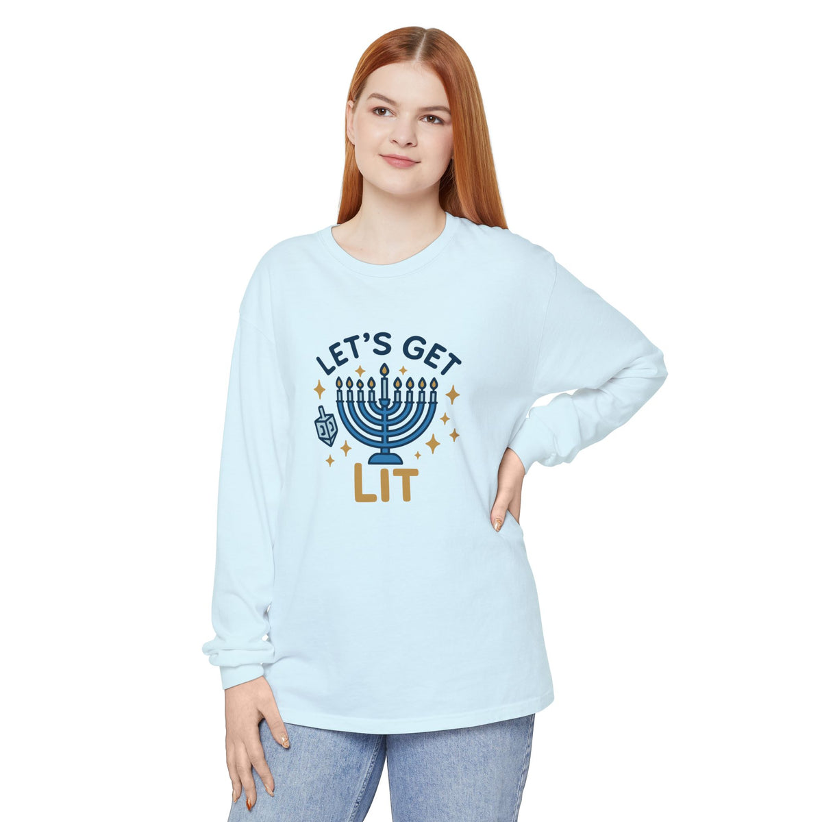 Hanukkah Lets Get Lit Comfort Colors Long Sleeve T-Shirt