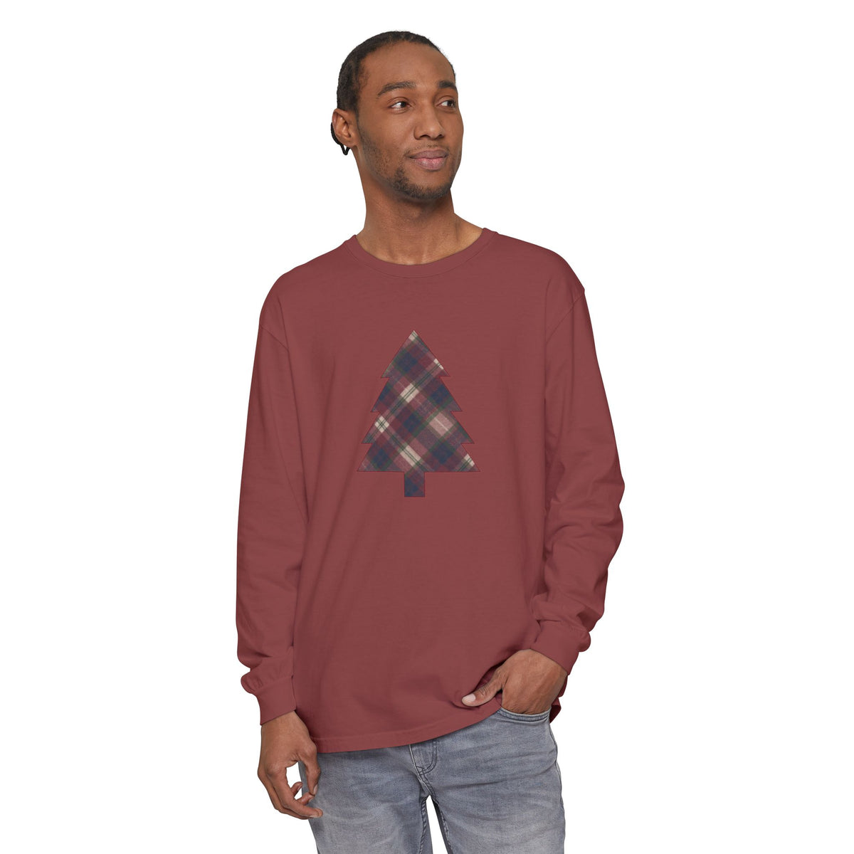 Cozy Plaid Tree Comfort Colors Long Sleeve T-Shirt