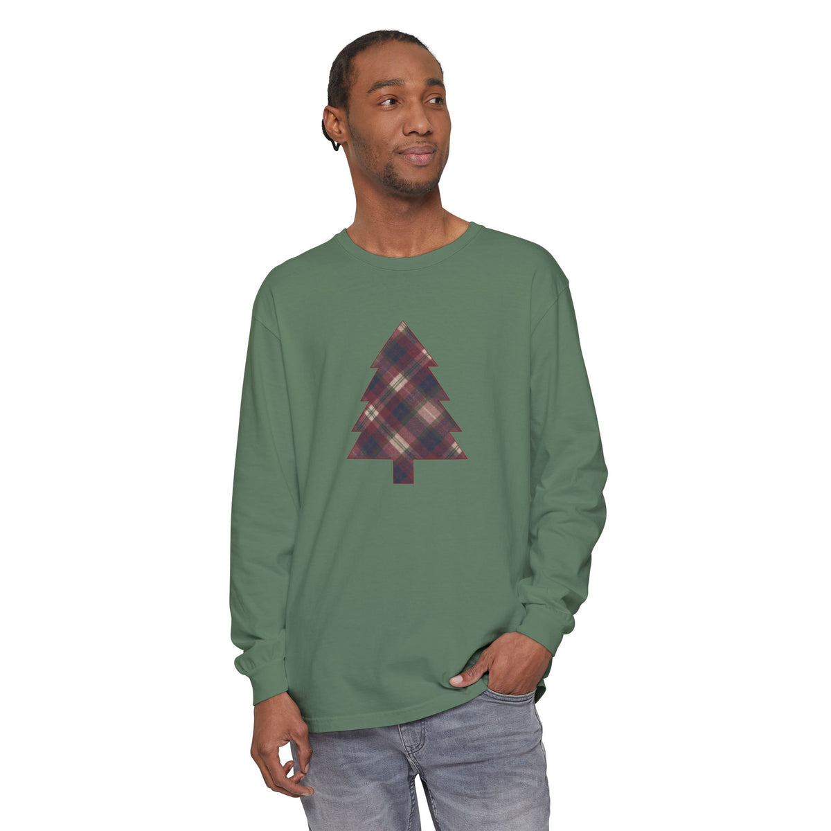 Cozy Plaid Tree Comfort Colors Long Sleeve T-Shirt