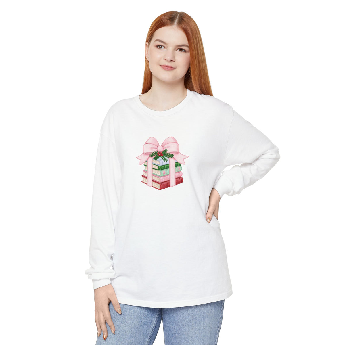 Holiday Book Stack Comfort Colors Long Sleeve T-Shirt