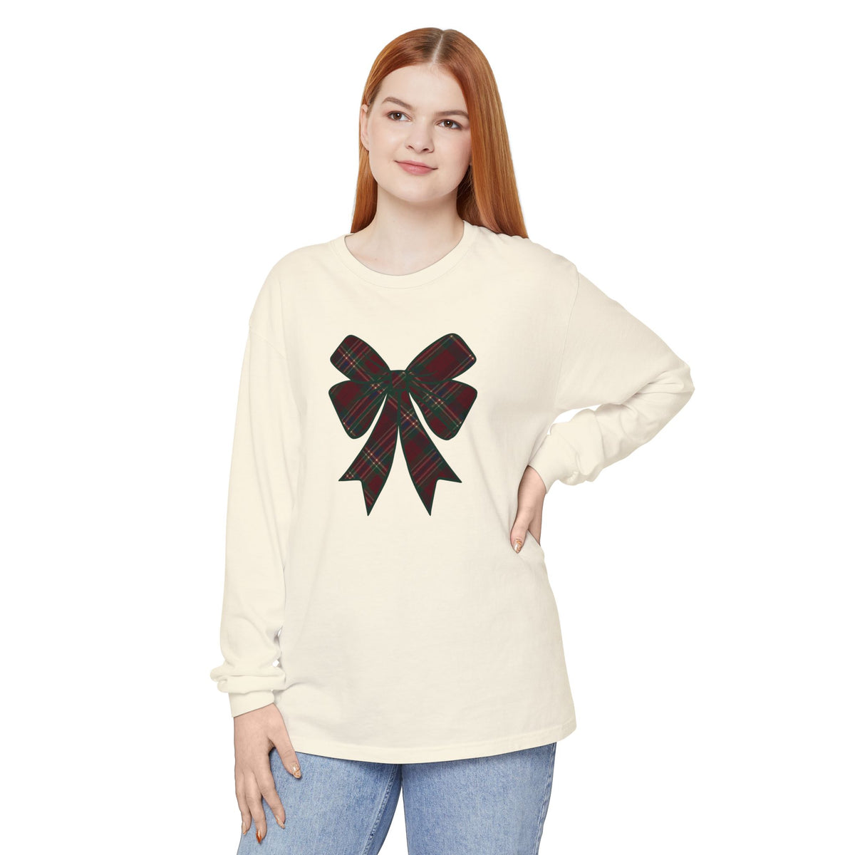 Christmas Bow Comfort Colors Long Sleeve T-Shirt