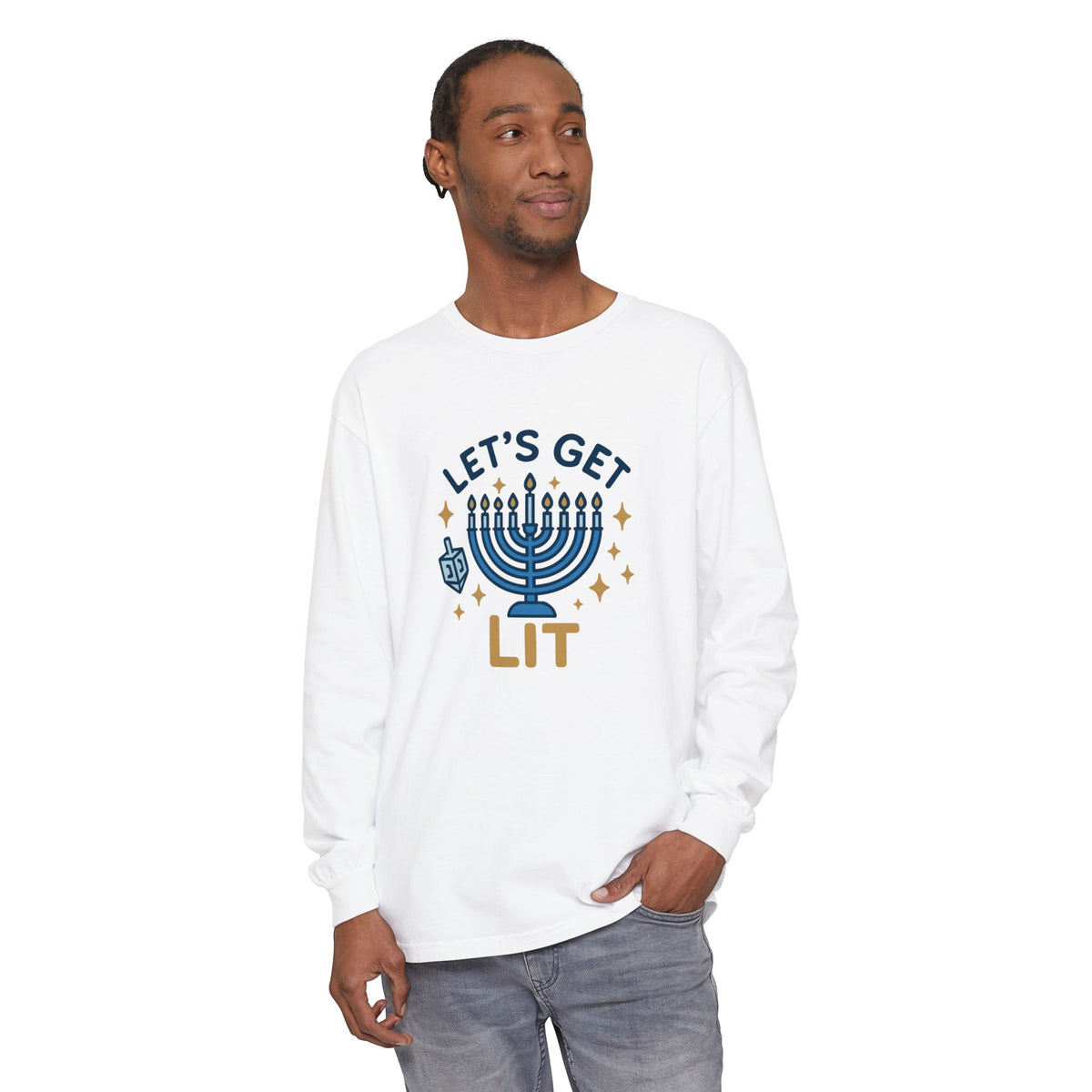 Hanukkah Lets Get Lit Comfort Colors Long Sleeve T-Shirt