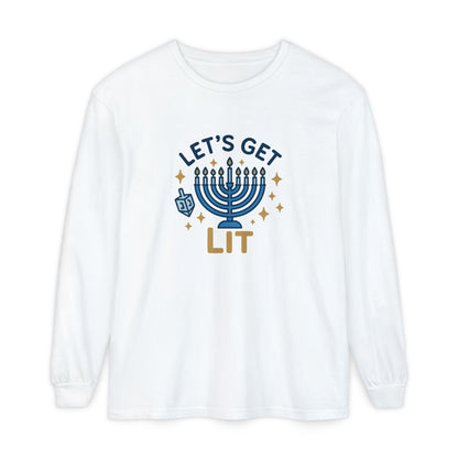 Hanukkah Lets Get Lit Comfort Colors Long Sleeve T-Shirt