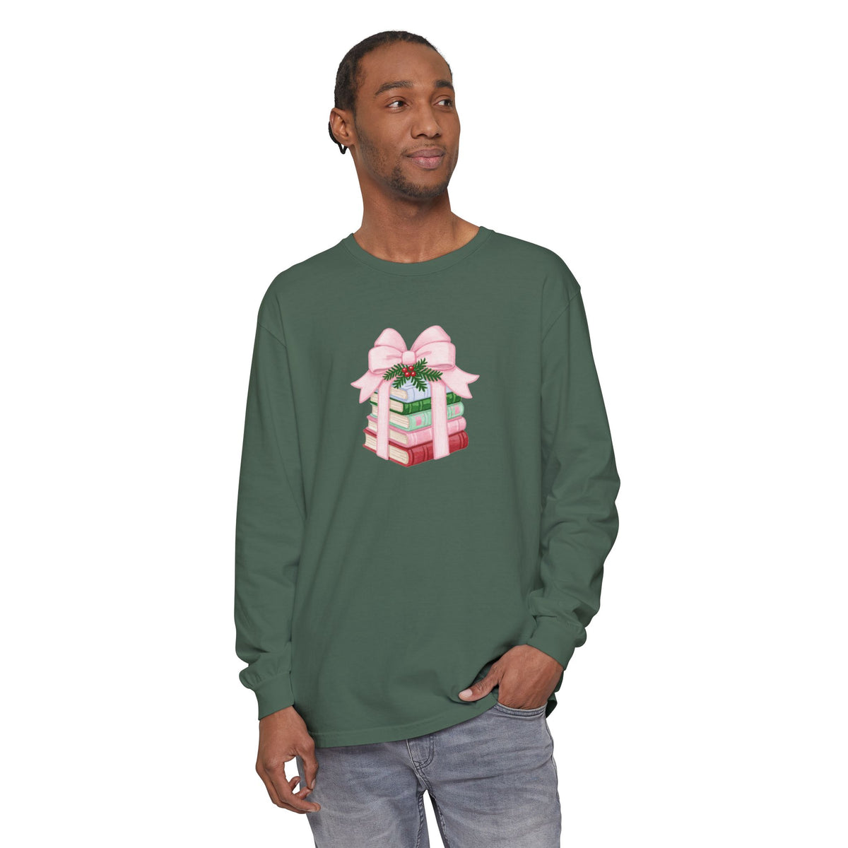 Holiday Book Stack Comfort Colors Long Sleeve T-Shirt