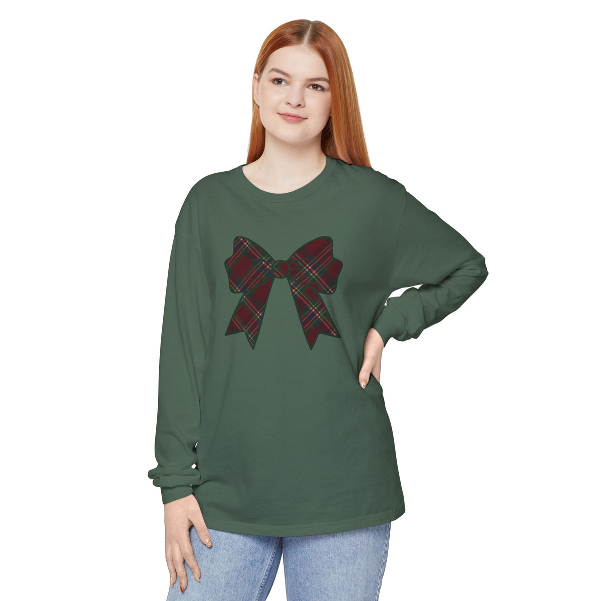 Holiday Bow Comfort Colors Long Sleeve T-Shirt