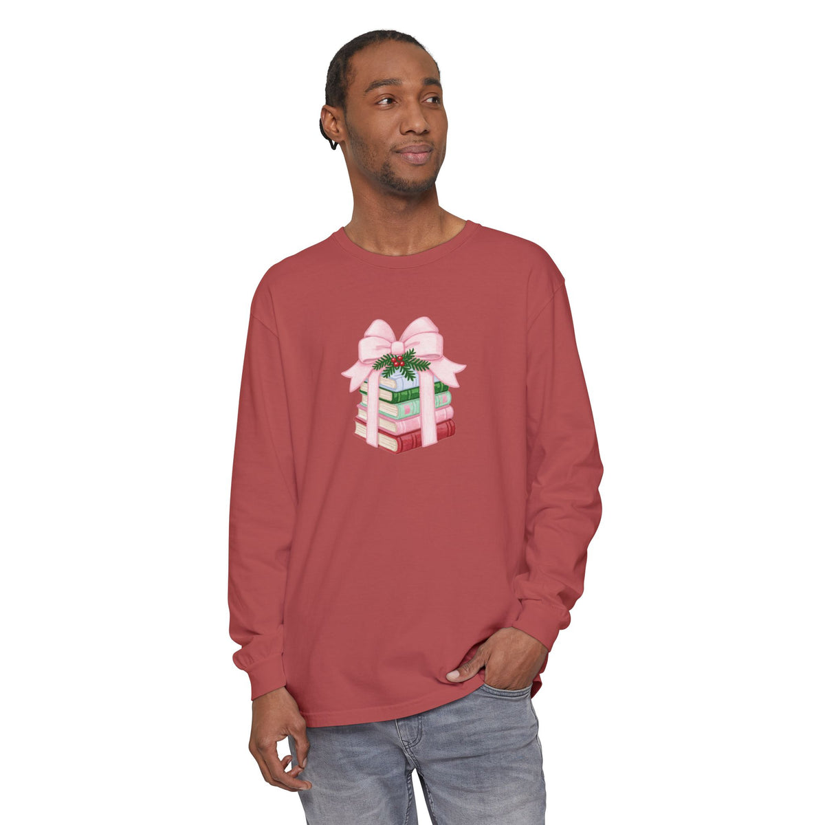 Holiday Book Stack Comfort Colors Long Sleeve T-Shirt