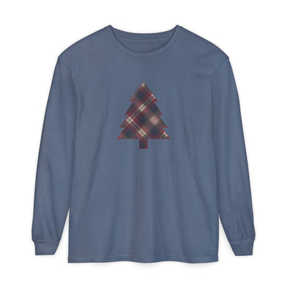 Cozy Plaid Tree Comfort Colors Long Sleeve T-Shirt