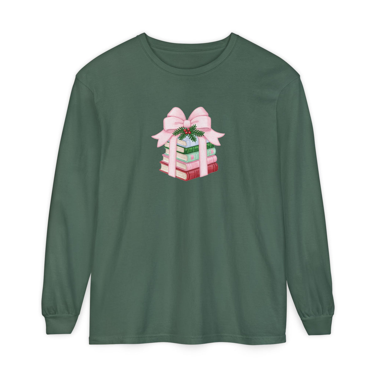 Holiday Book Stack Comfort Colors Long Sleeve T-Shirt