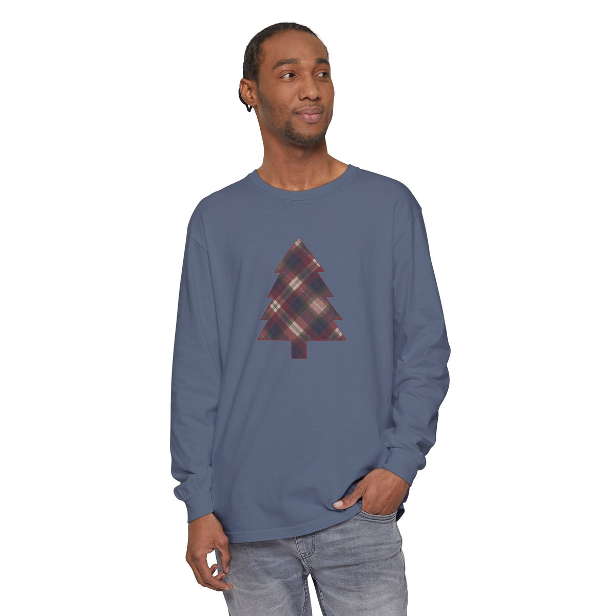 Cozy Plaid Tree Comfort Colors Long Sleeve T-Shirt