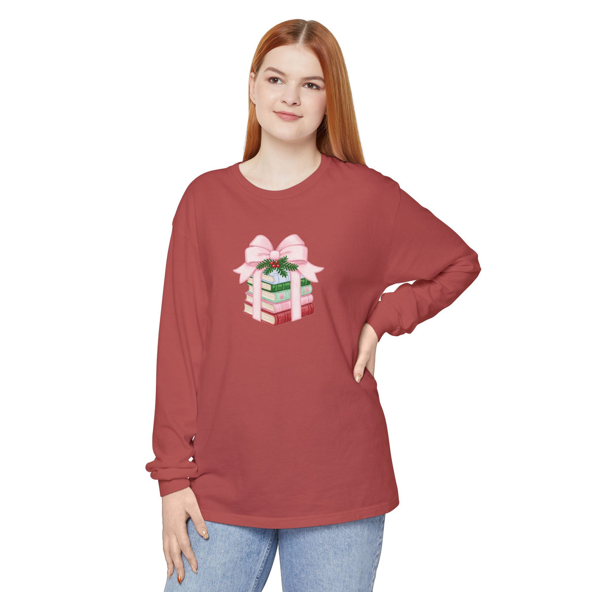 Holiday Book Stack Comfort Colors Long Sleeve T-Shirt