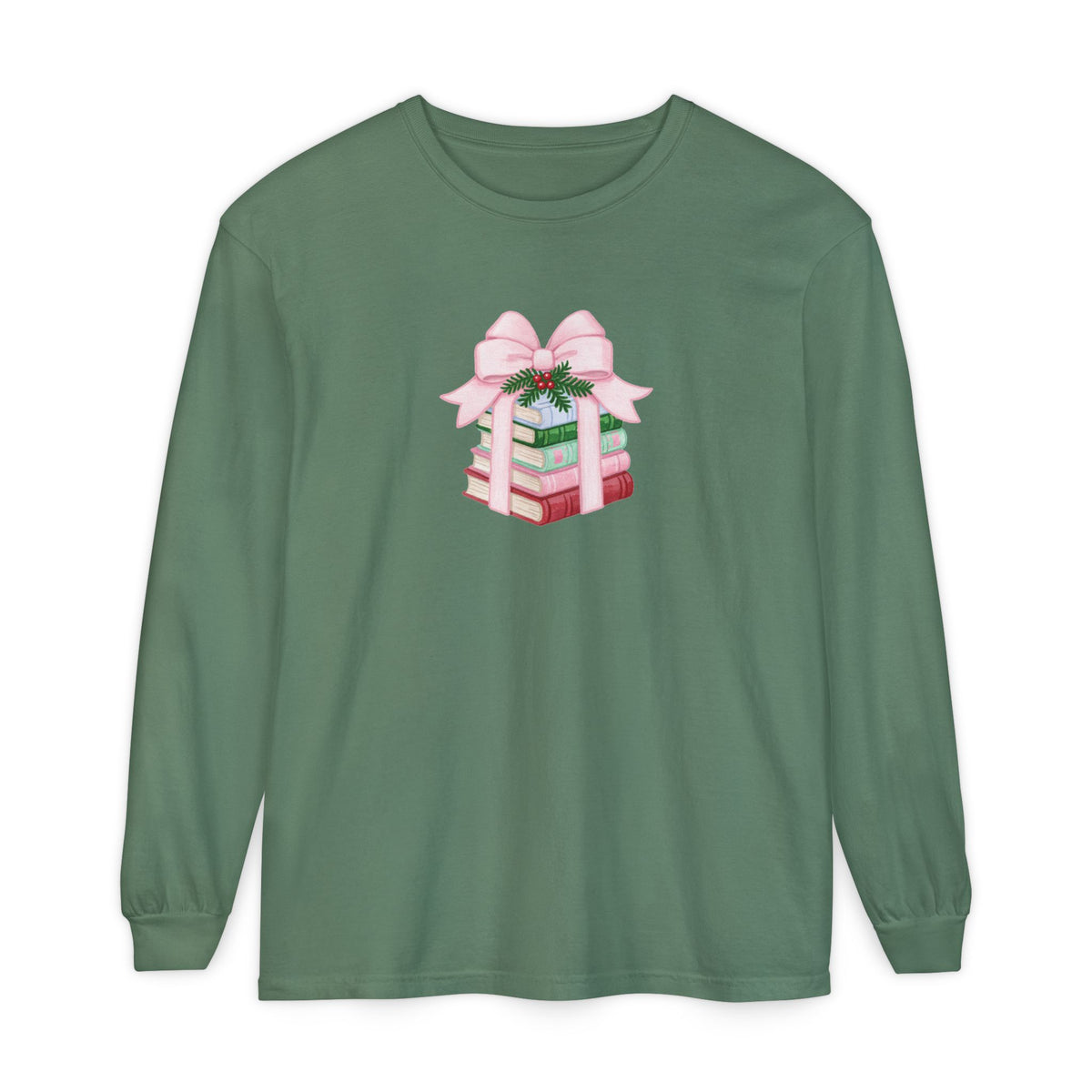 Holiday Book Stack Comfort Colors Long Sleeve T-Shirt
