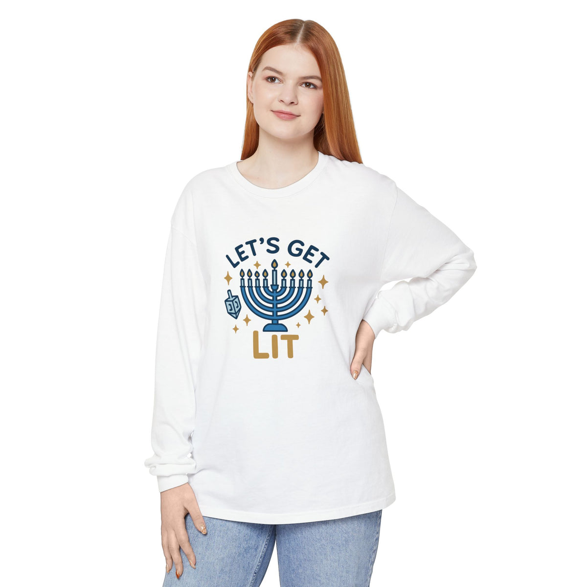 Hanukkah Lets Get Lit Comfort Colors Long Sleeve T-Shirt