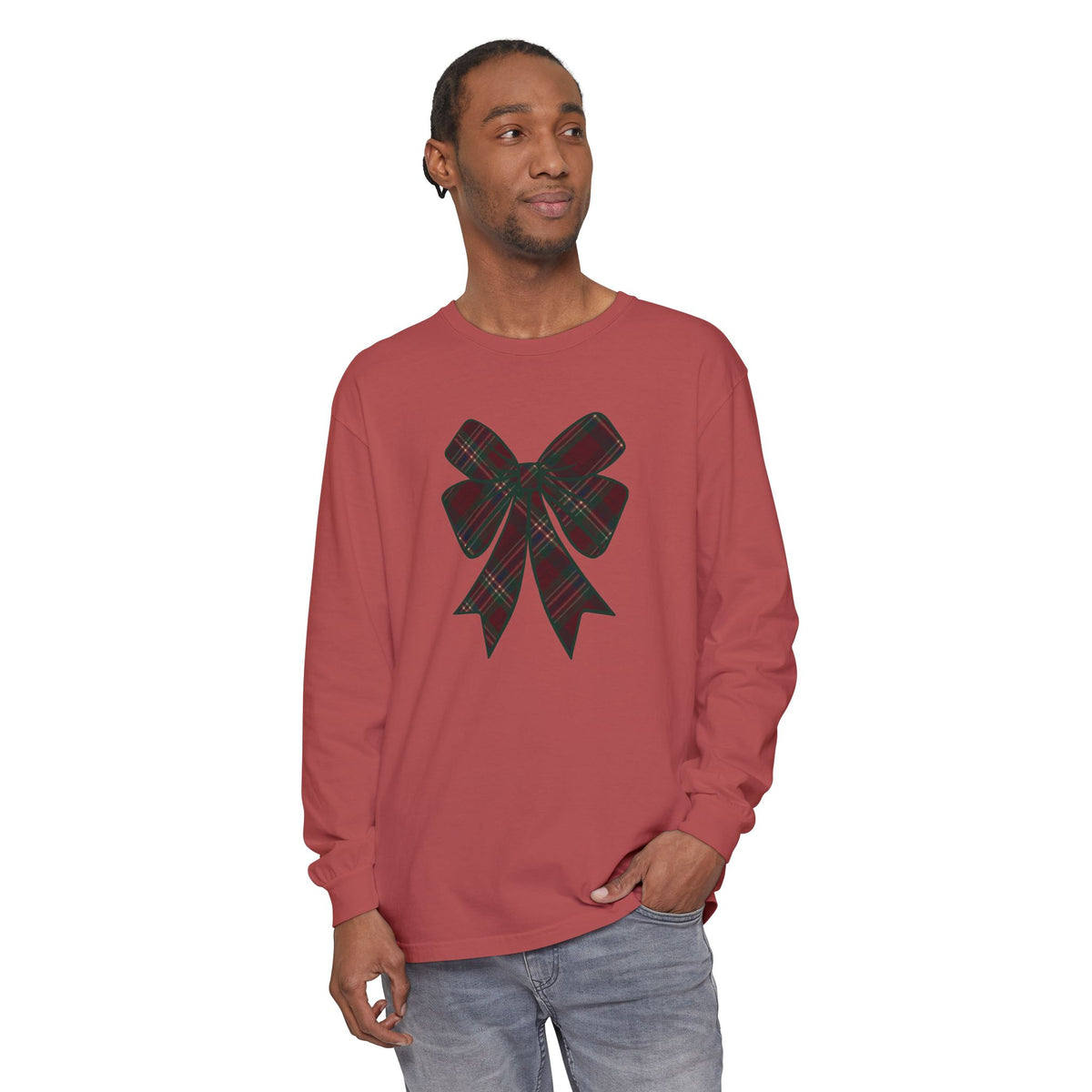 Christmas Bow Comfort Colors Long Sleeve T-Shirt