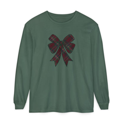 Christmas Bow Comfort Colors Long Sleeve T-Shirt