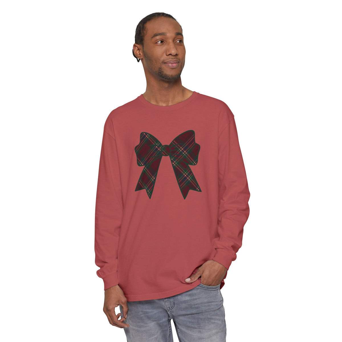 Holiday Bow Comfort Colors Long Sleeve T-Shirt