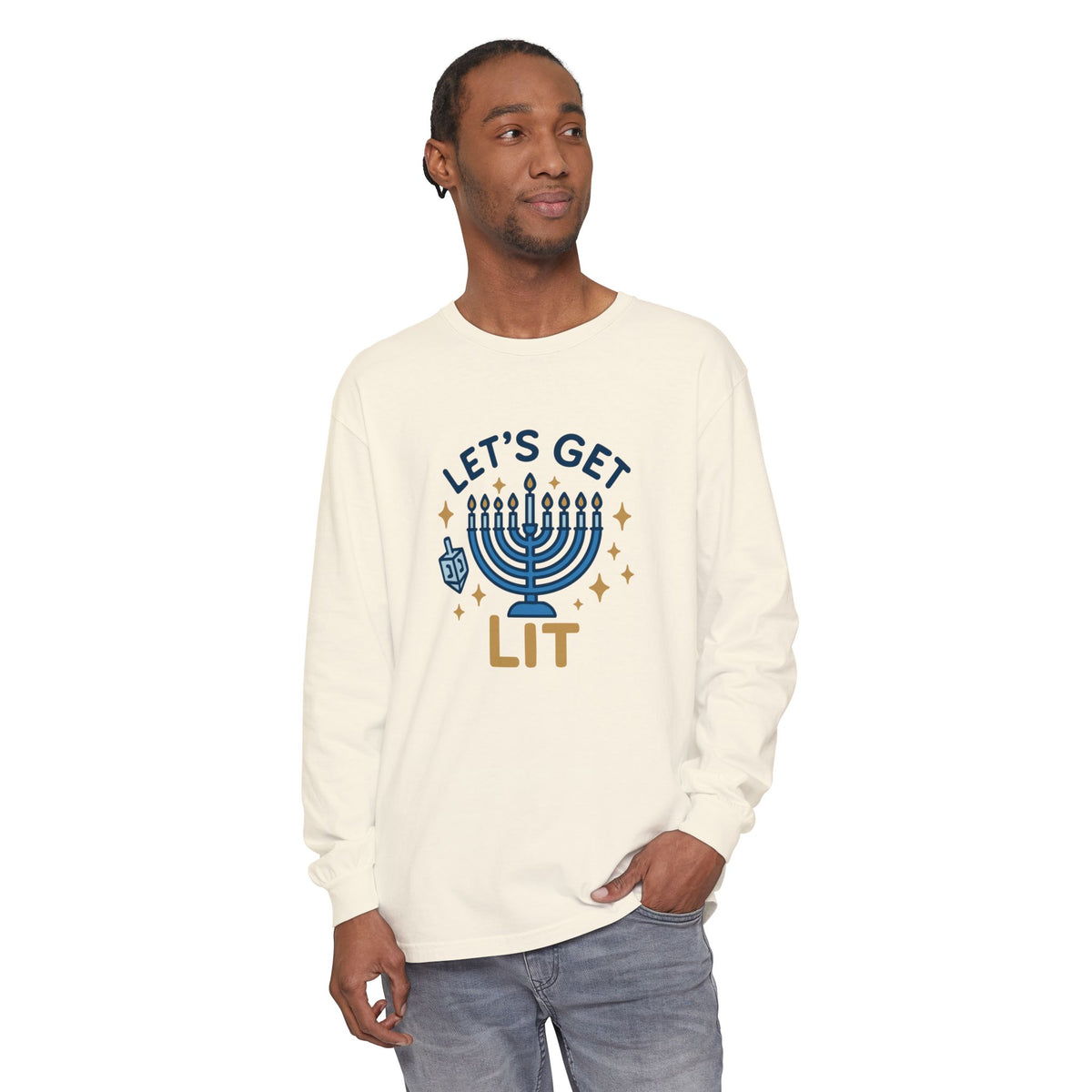 Hanukkah Lets Get Lit Comfort Colors Long Sleeve T-Shirt