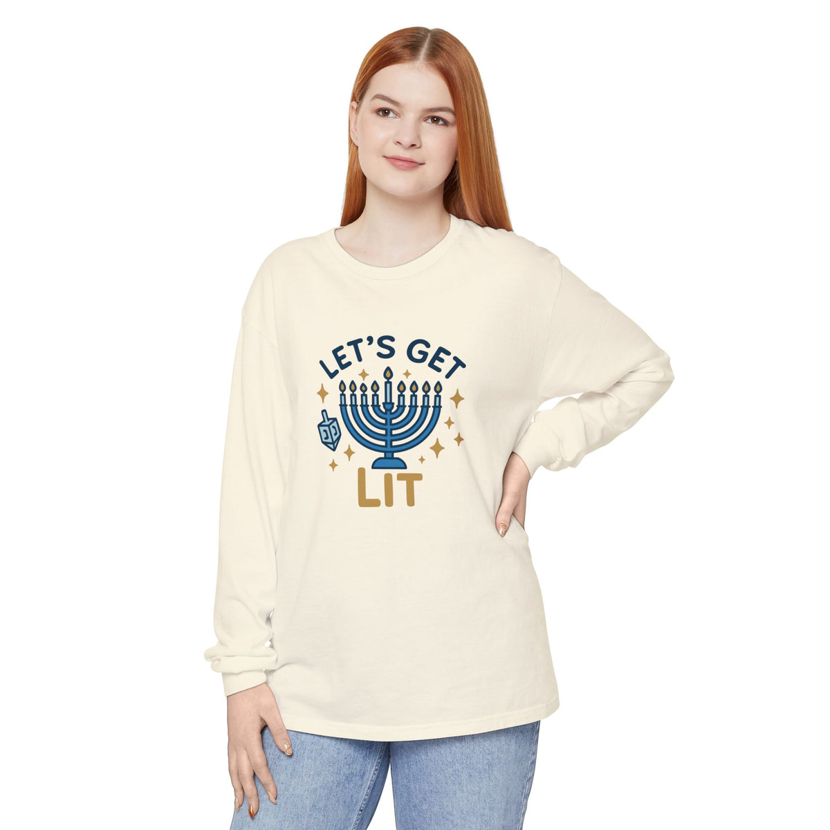 Hanukkah Lets Get Lit Comfort Colors Long Sleeve T-Shirt