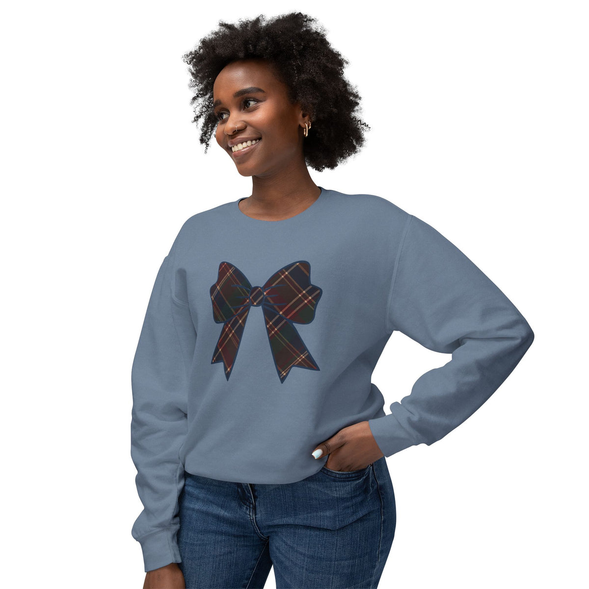 Plaid Bow Comfort Colors Lightweight Crewneck Sweatshirt