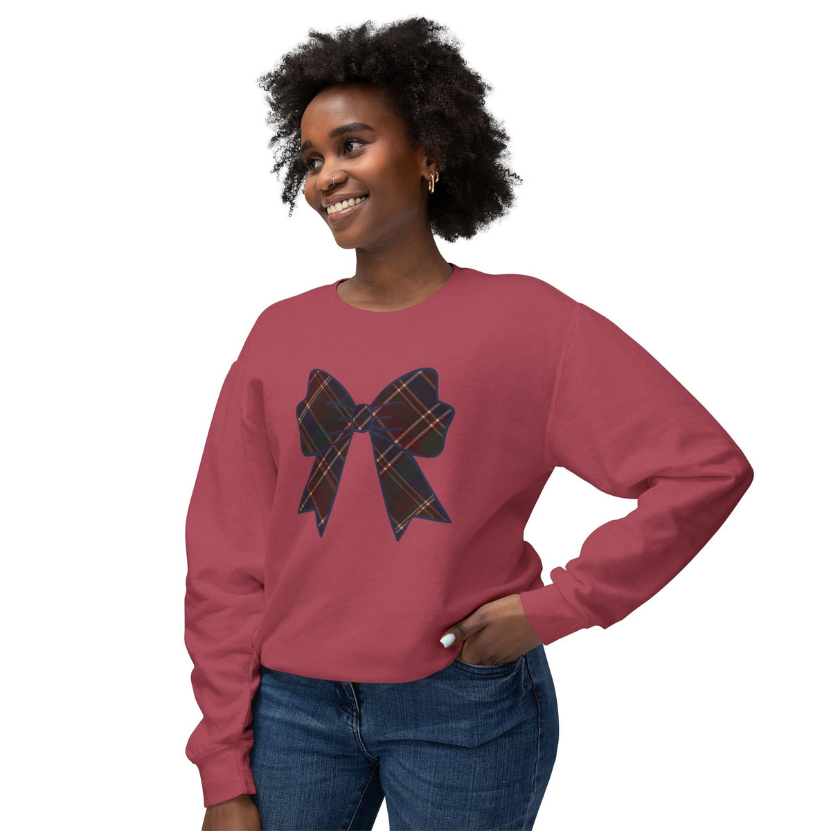 Plaid Bow Comfort Colors Lightweight Crewneck Sweatshirt
