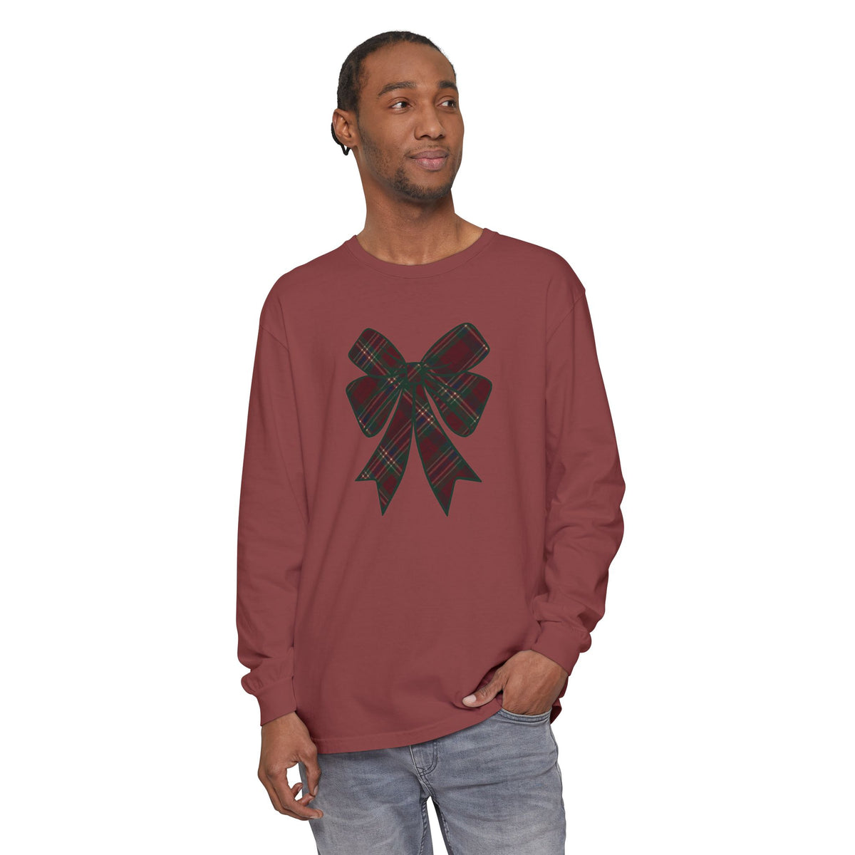 Christmas Bow Comfort Colors Long Sleeve T-Shirt