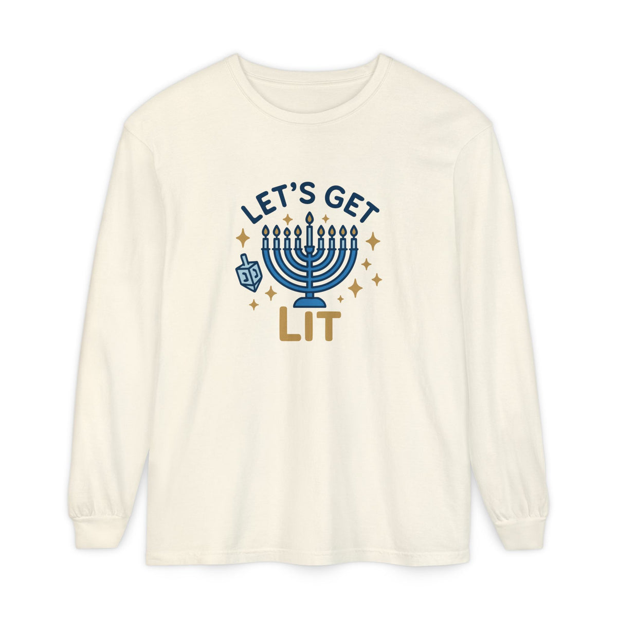 Hanukkah Lets Get Lit Comfort Colors Long Sleeve T-Shirt
