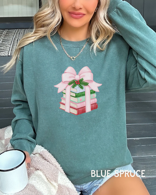 Holiday Book Stack Comfort Colors Long Sleeve T-Shirt