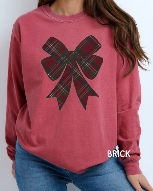 Christmas Bow Comfort Colors Long Sleeve T-Shirt