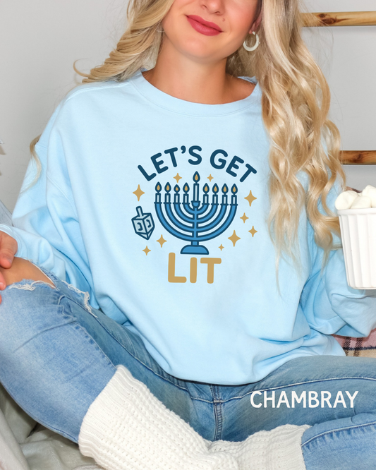 Hanukkah Lets Get Lit Comfort Colors Long Sleeve T-Shirt