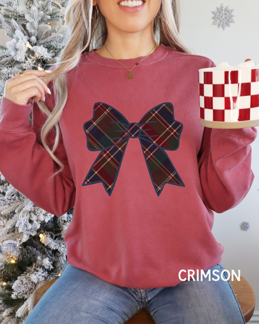 Heritage Plaid Bow Comfort Colors Lightweight Crewneck Sweatshirt